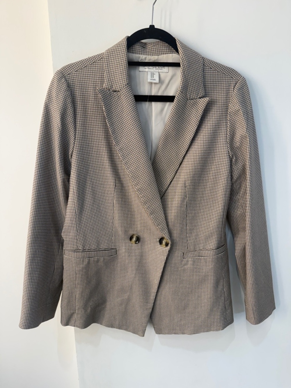 Rachel Zoe Beige Plaid Double-Breasted Blazer